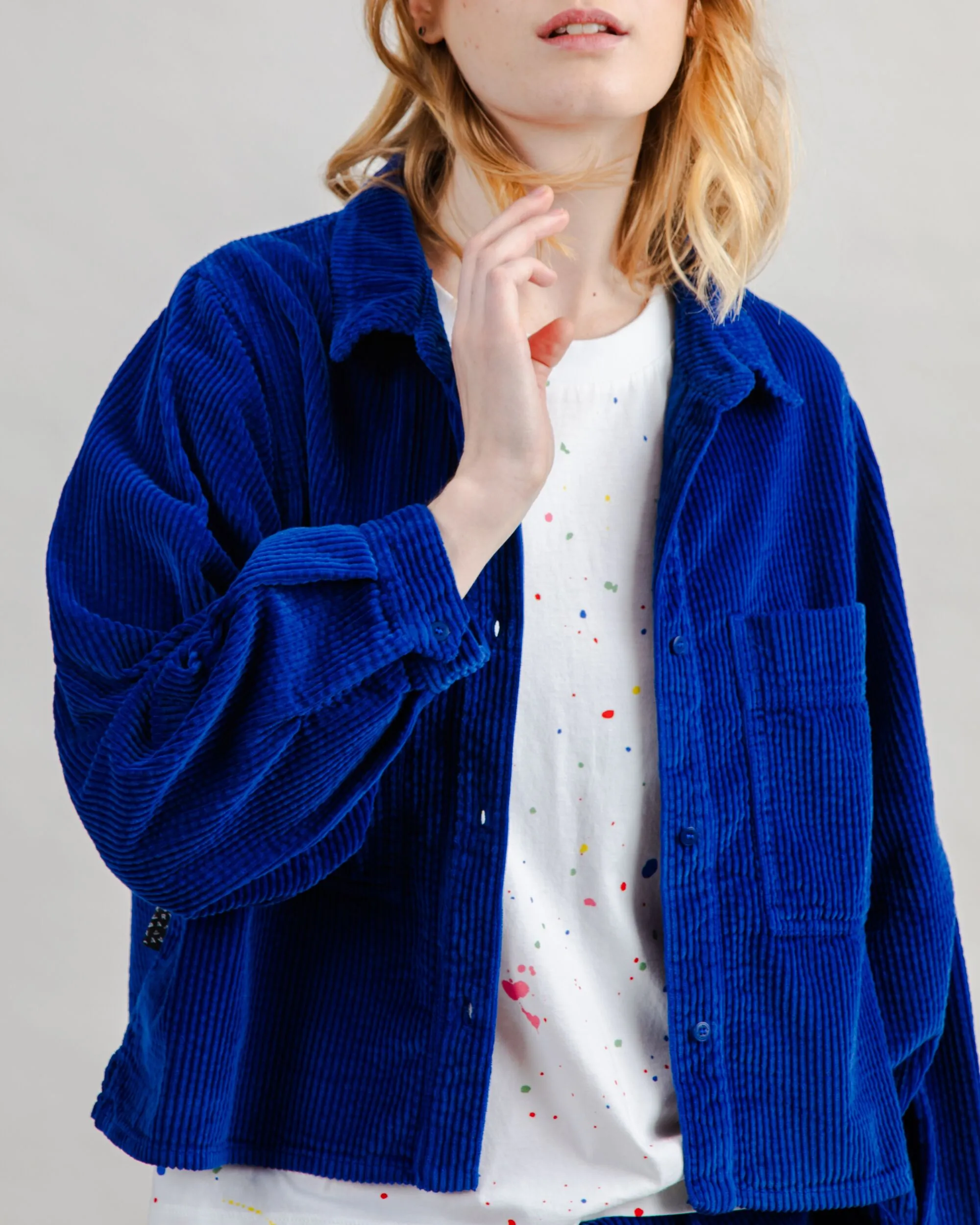 Chilly Day Wear Essential Style Wear Corduroy Boxy Shirt Blue