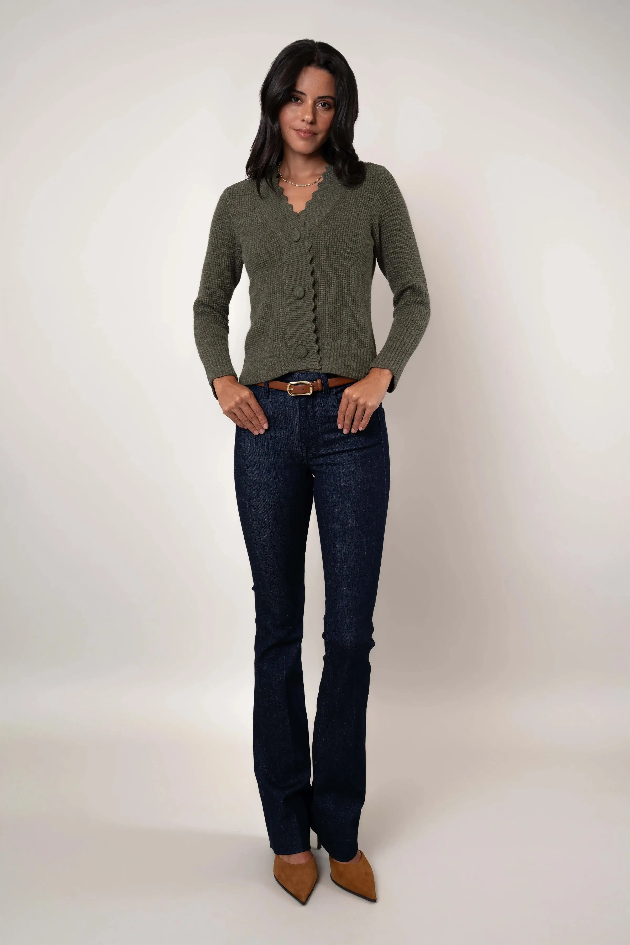 OdorResistant Coating The Scallop Edge Waffle Cardigan