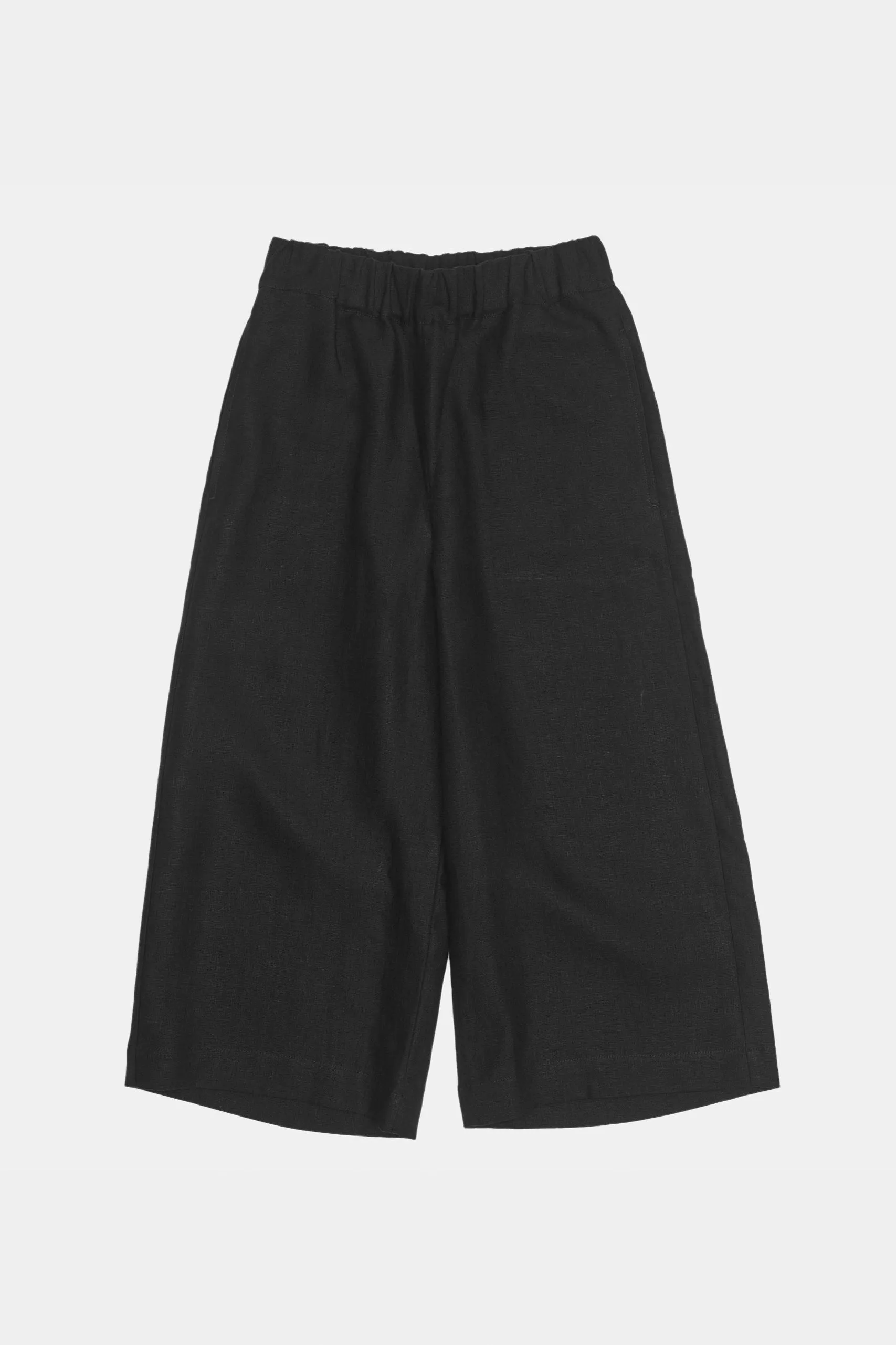 DoubleLayeredHem Women's Short PJ Trousers - Black Linen