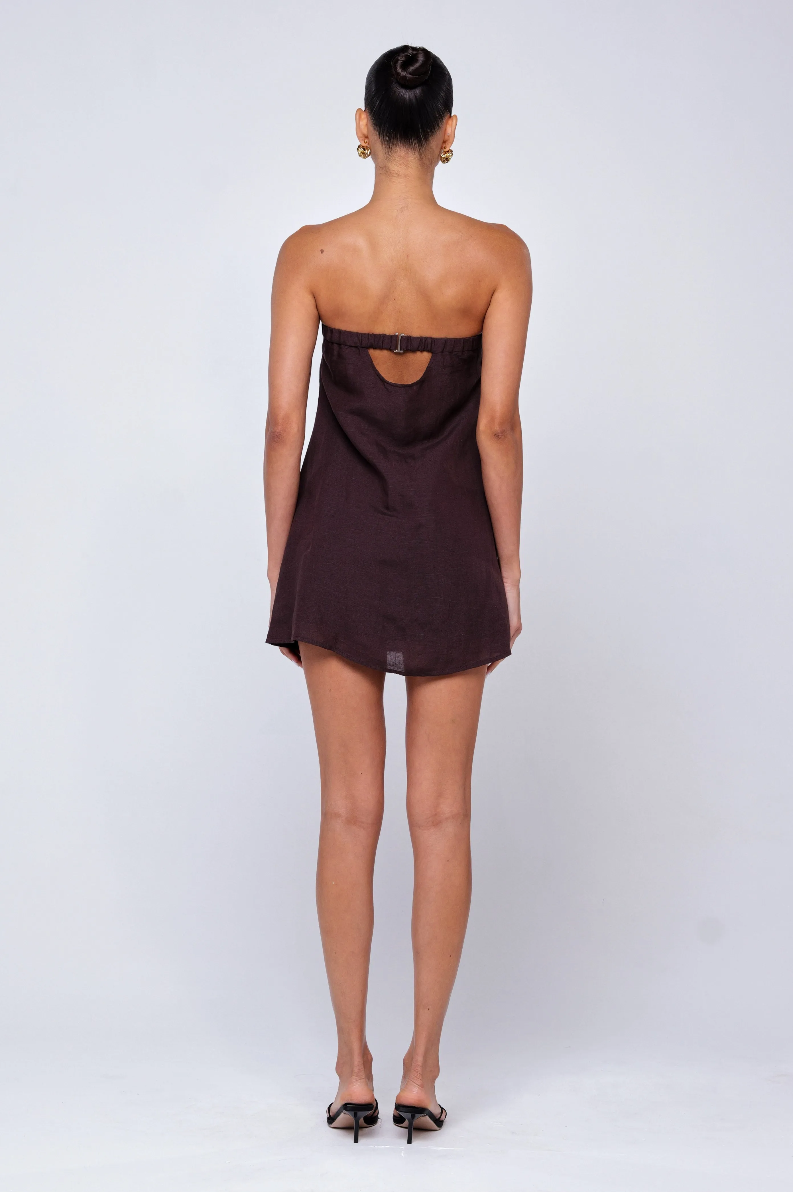 Olive Mini Dress in Brown Linen Cozy Mood Light material