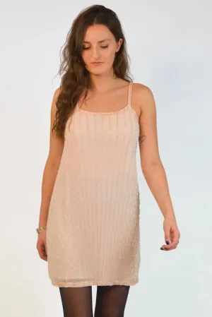 Effortless Waist Design Clean Tone Sequin Striped Strappy Dress