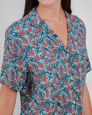 Asis Percales Passerine Aloha Blouse Mist TexturedWeavePattern