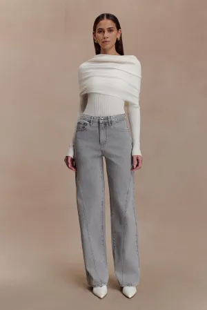 Georgette Mid Rise Paneled Denim Jeans - Grey Minimalist Pocket Design Easywear Style