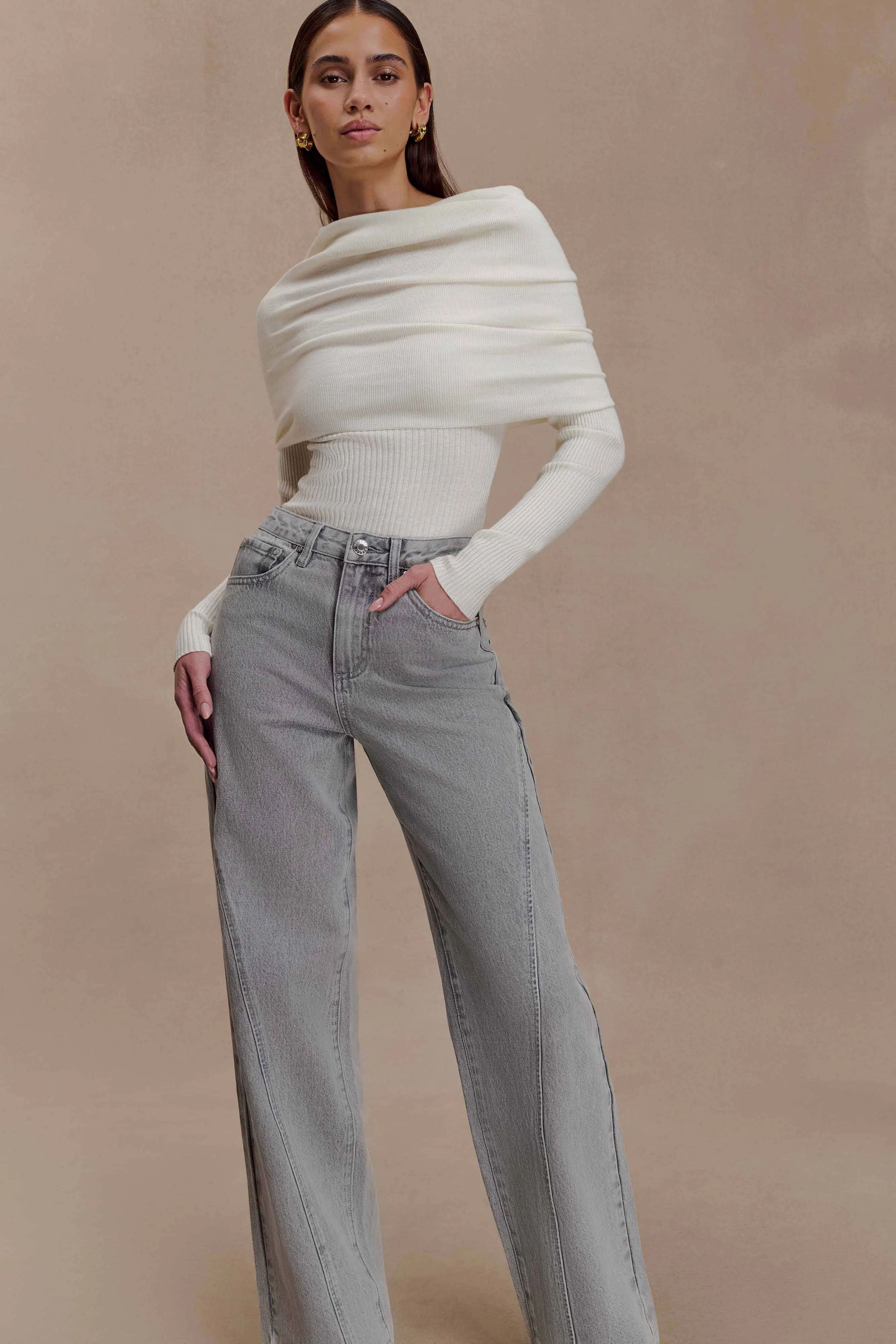 Unisex Wear Premium Georgette Mid Rise Paneled Denim Jeans - Grey