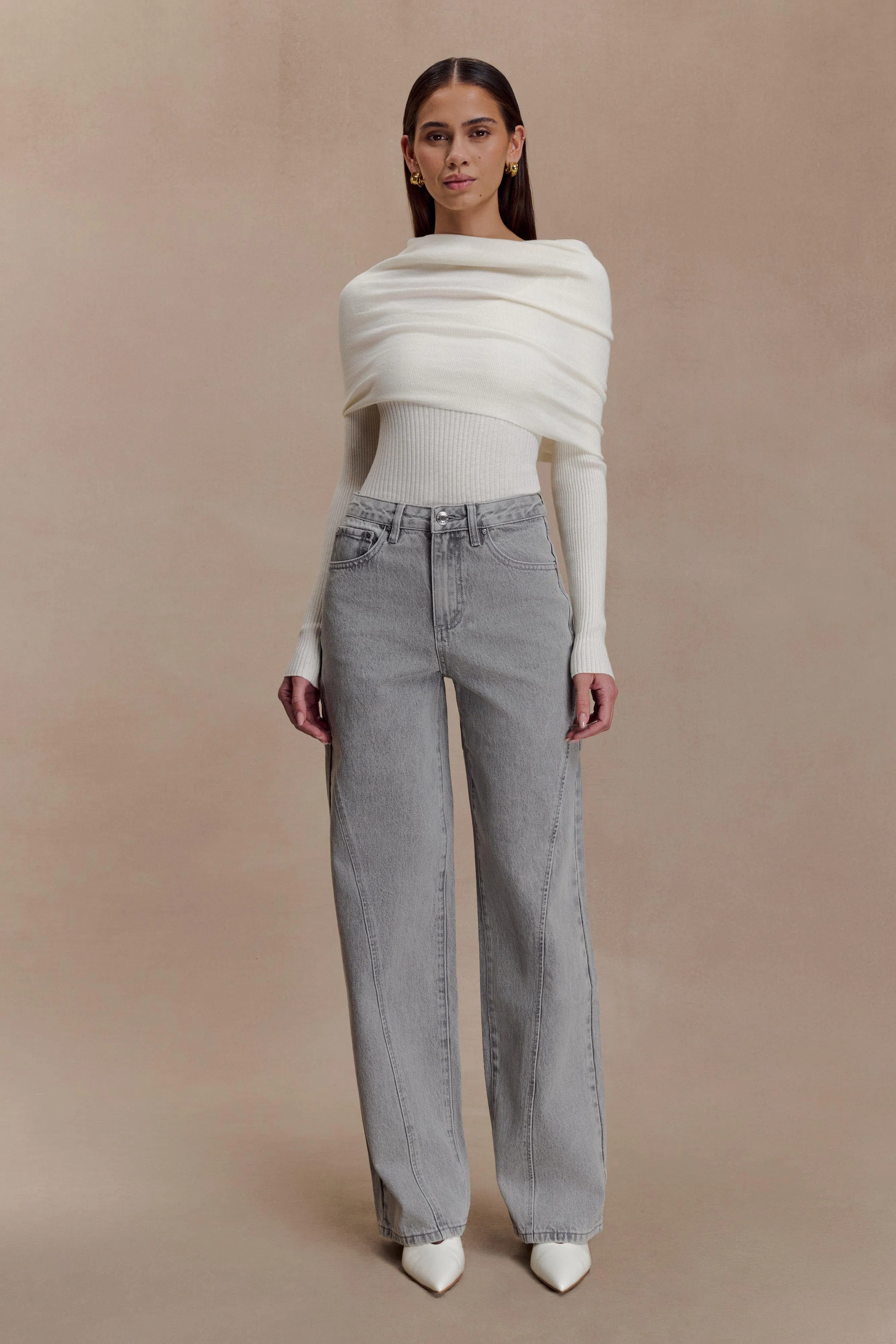 Georgette Mid Rise Paneled Denim Jeans - Grey Minimalist Pocket Design Easywear Style