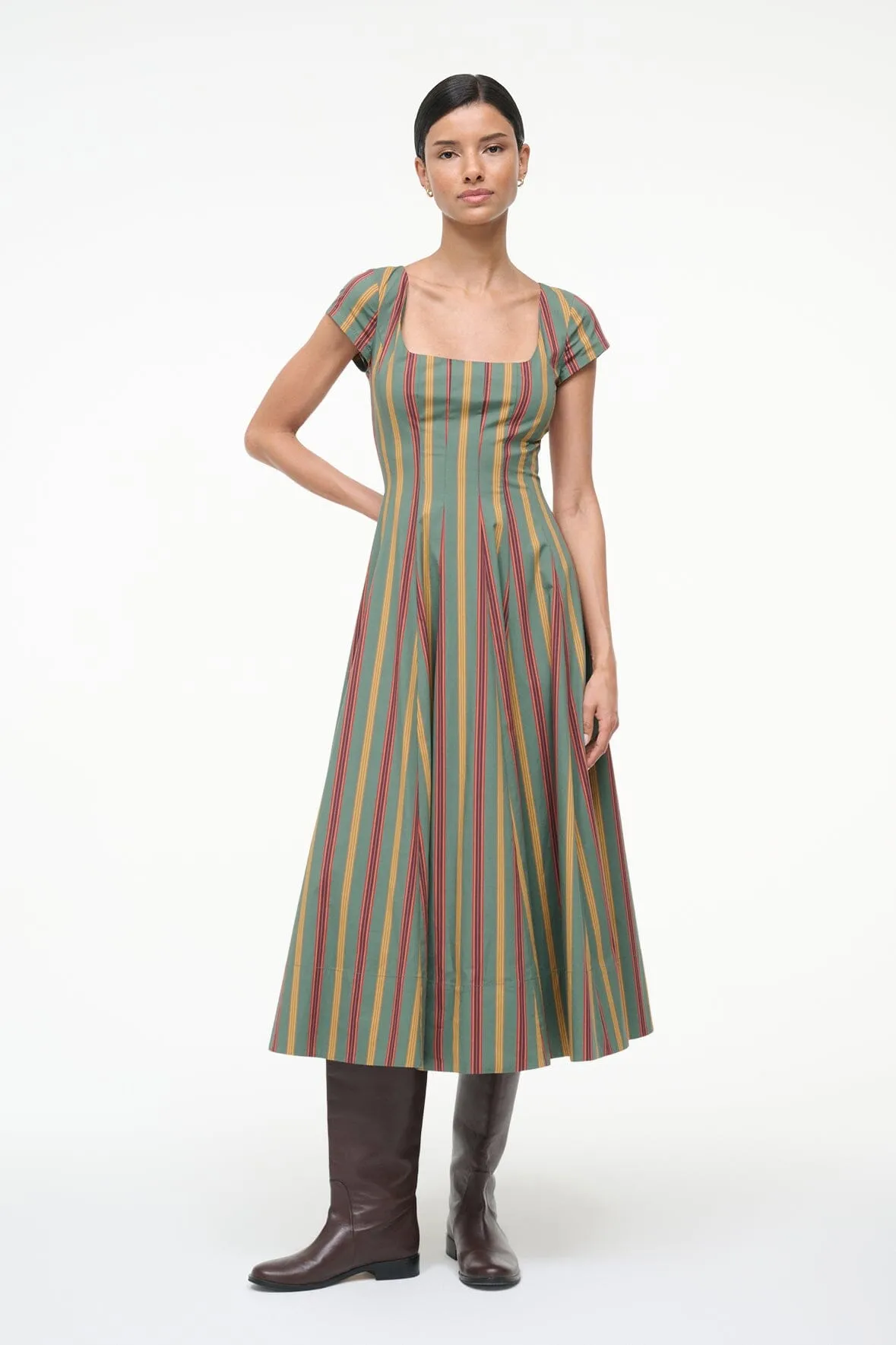 Relaxed Waist Fit Feminine Cut SHORT SLEEVE WELLS DRESS | TRAILBLAZER STRIPE