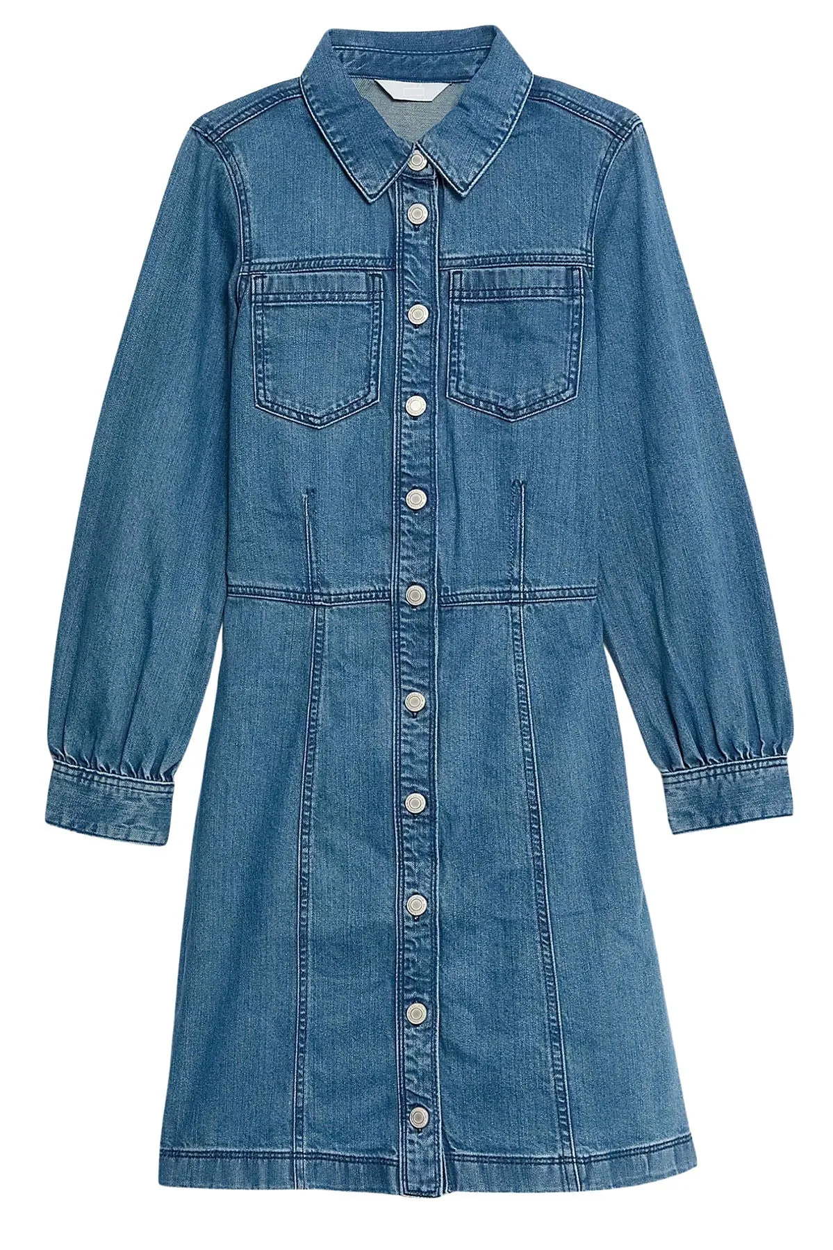 Flexible Cut Denim Mini Shirt Dress Long Sleeve