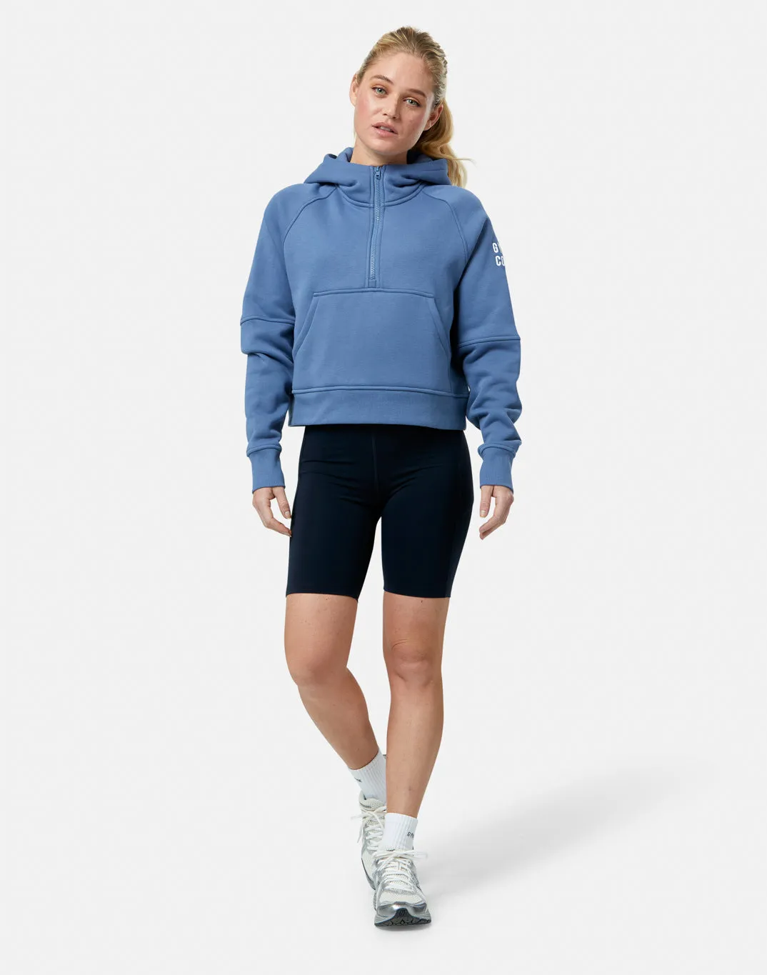Relaxed Hoodie Sierra Half Zip Crop Hoodie in Oasis Blue