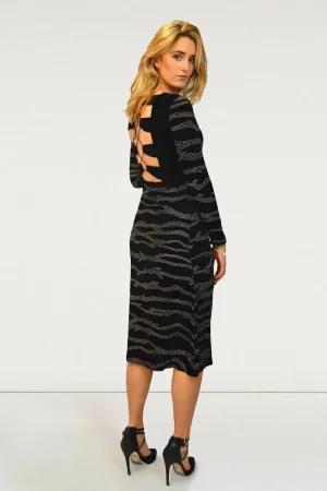 Silver Swirl Velvet Midi Dress Contrast-Piping