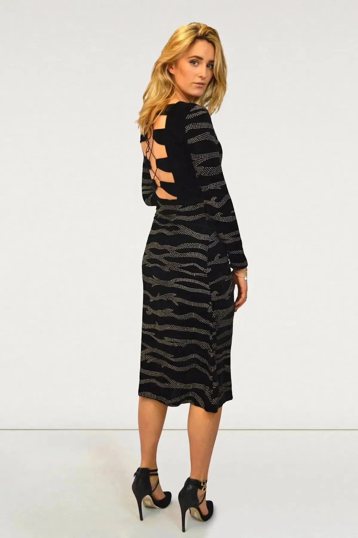 Silver Swirl Velvet Midi Dress Eye Catching