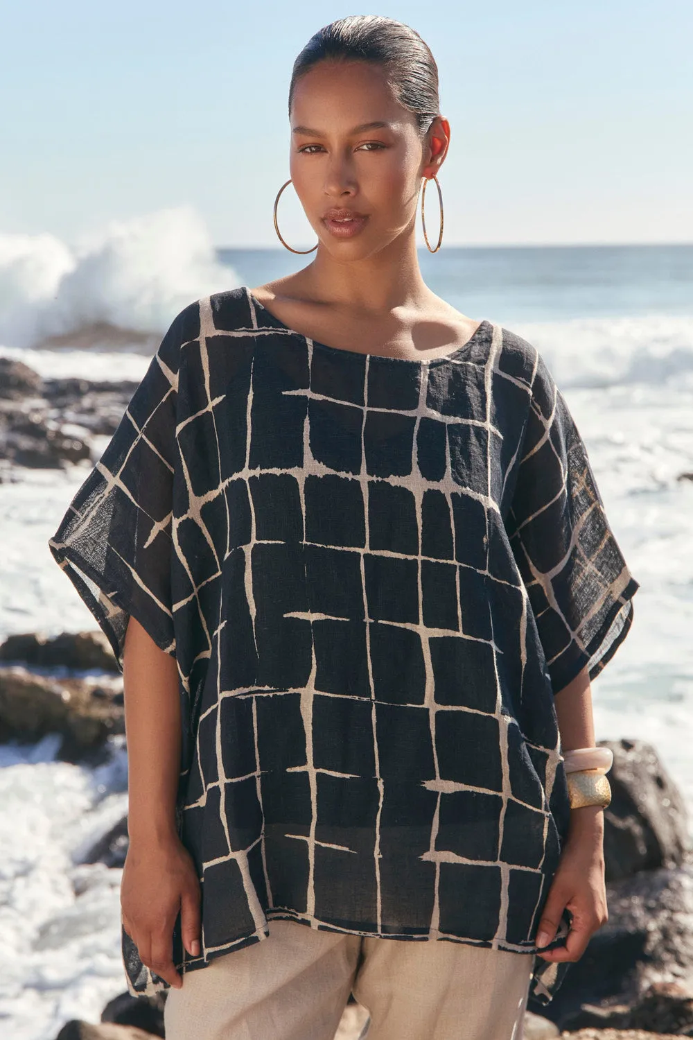 Cherry Linen Oversized Top in Woven Echo Easy Look