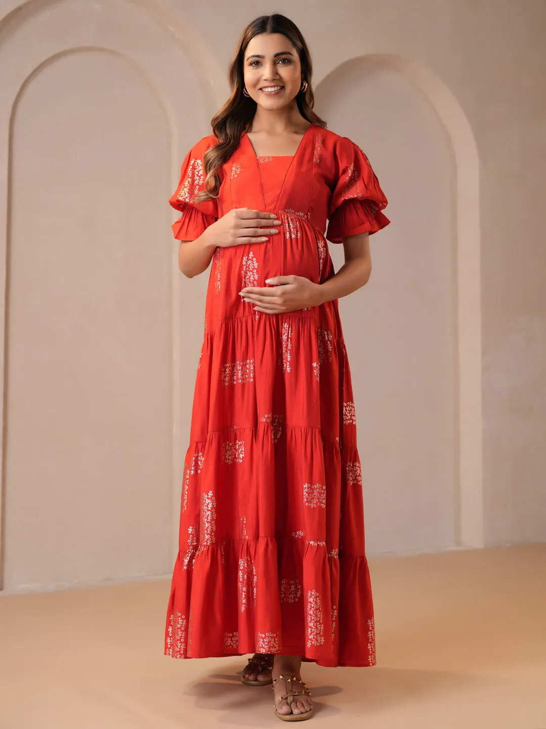 Women's Red Maternity Dress Boho Aesthetic