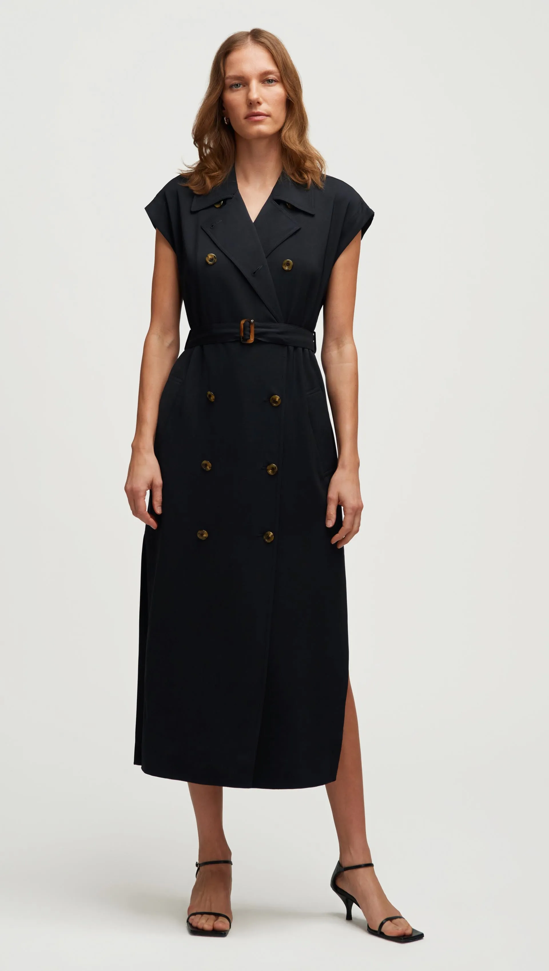 Refined Aesthetic Trench Dress in Stretch Crepe | Black