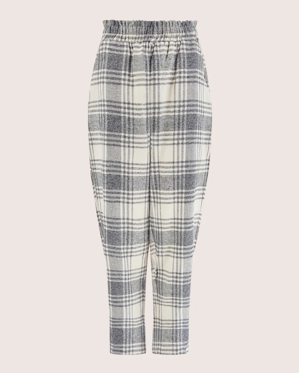Kate Multicolour Brushed Check Print Barrel Leg Trousers Soft Brushed Lining
