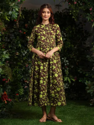 Women's Cotton Floral Printed Gathered Maxi Dress Breathable fabric Chic and Elegant