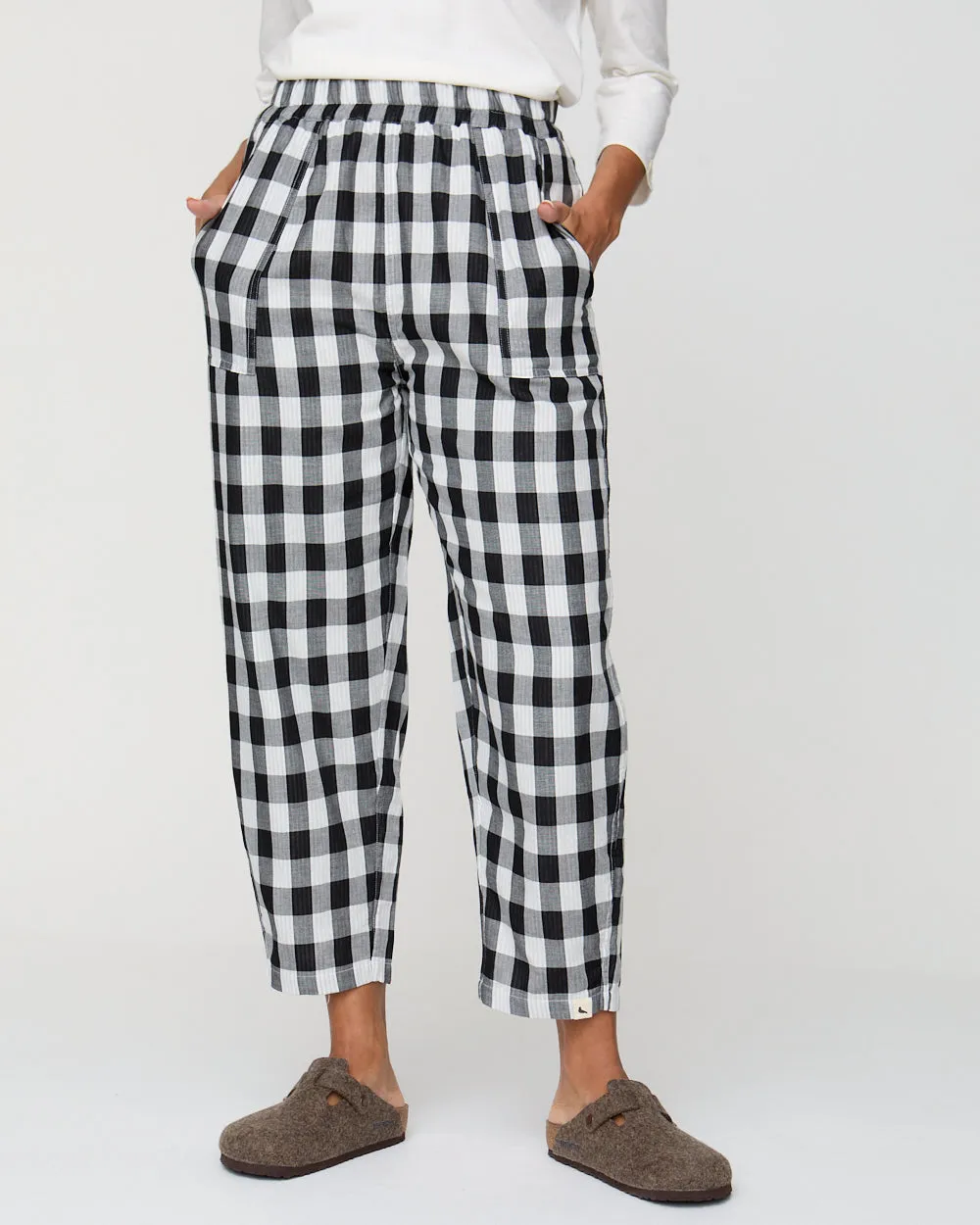 Kate Black Check Print Reversible Barrel Leg Trousers Multi Use
