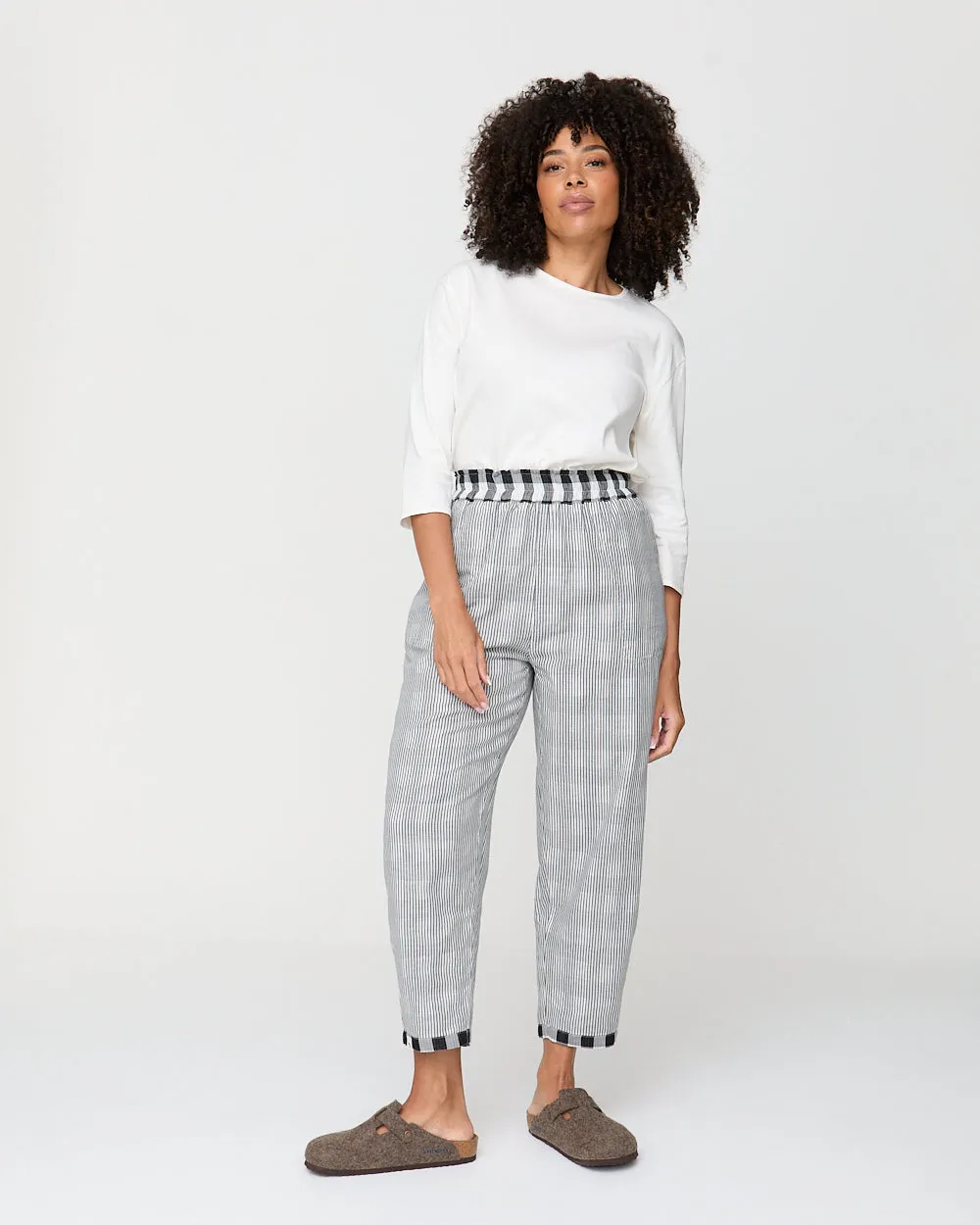 Kate Black Check Print Reversible Barrel Leg Trousers Flexible Seam