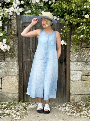 Elegant Silhouette Sleeveless Denim Effect 'Owo' Linen Dress