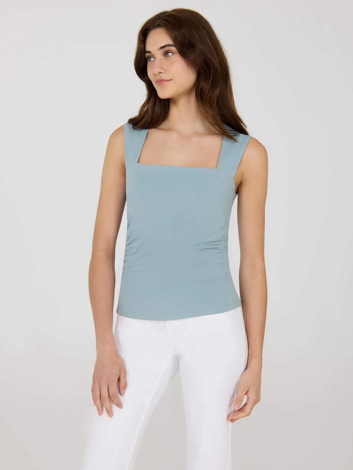 Cozy Stretch Layering Fashion Sleeveless Ruched Square Neck Top