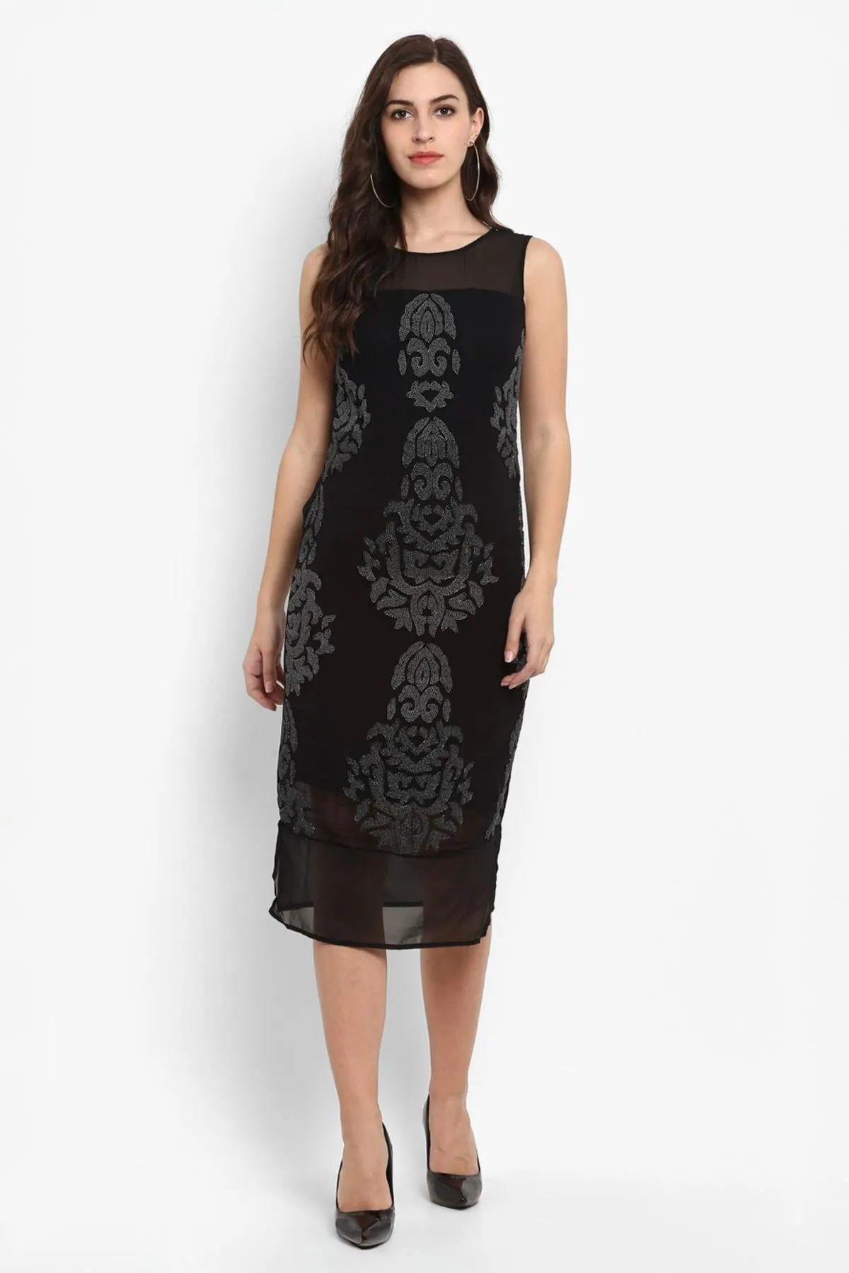 Fresh Combo All-season Black Beaded Sleeveless Dress