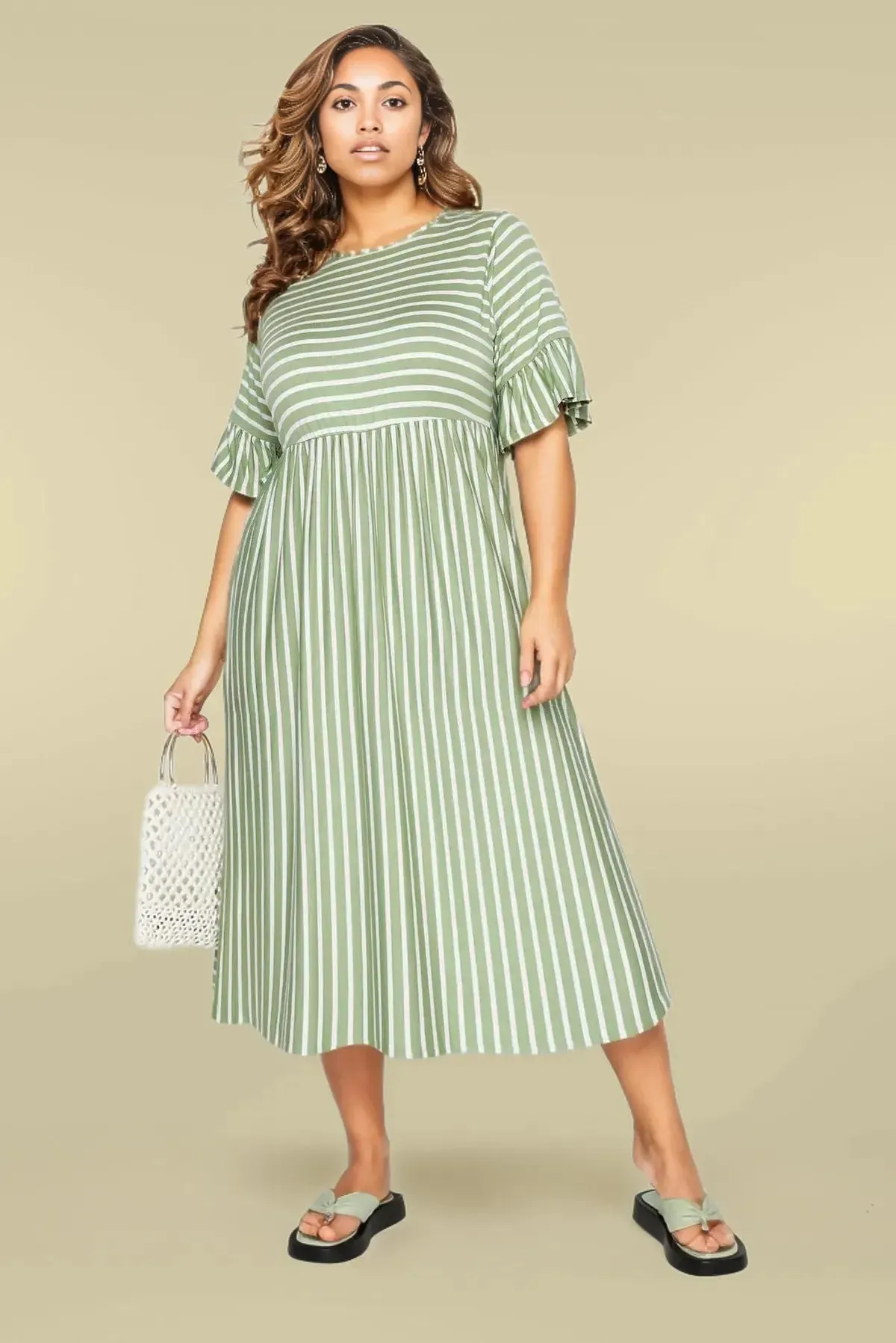 Stripe Jersey Midi Dress Elegant holiday wear