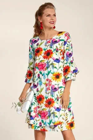 Unique Print Floral Layered Shift Dress