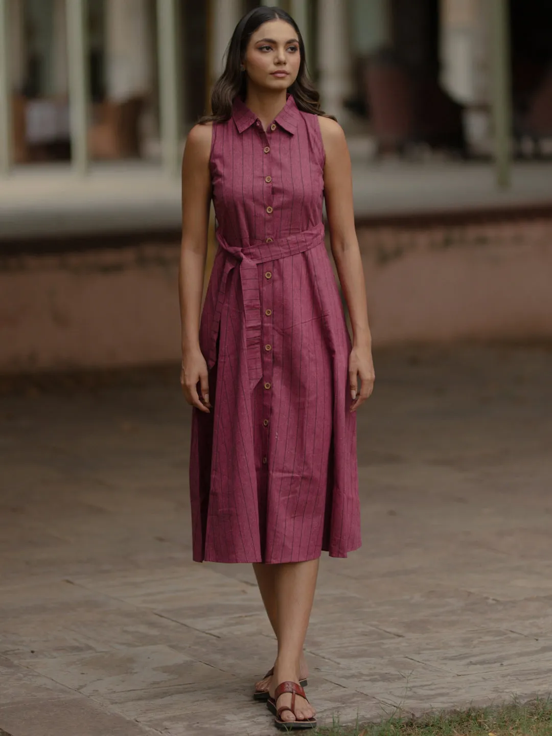 Subtle Comfort Women's Magenta Cotton A line Dress