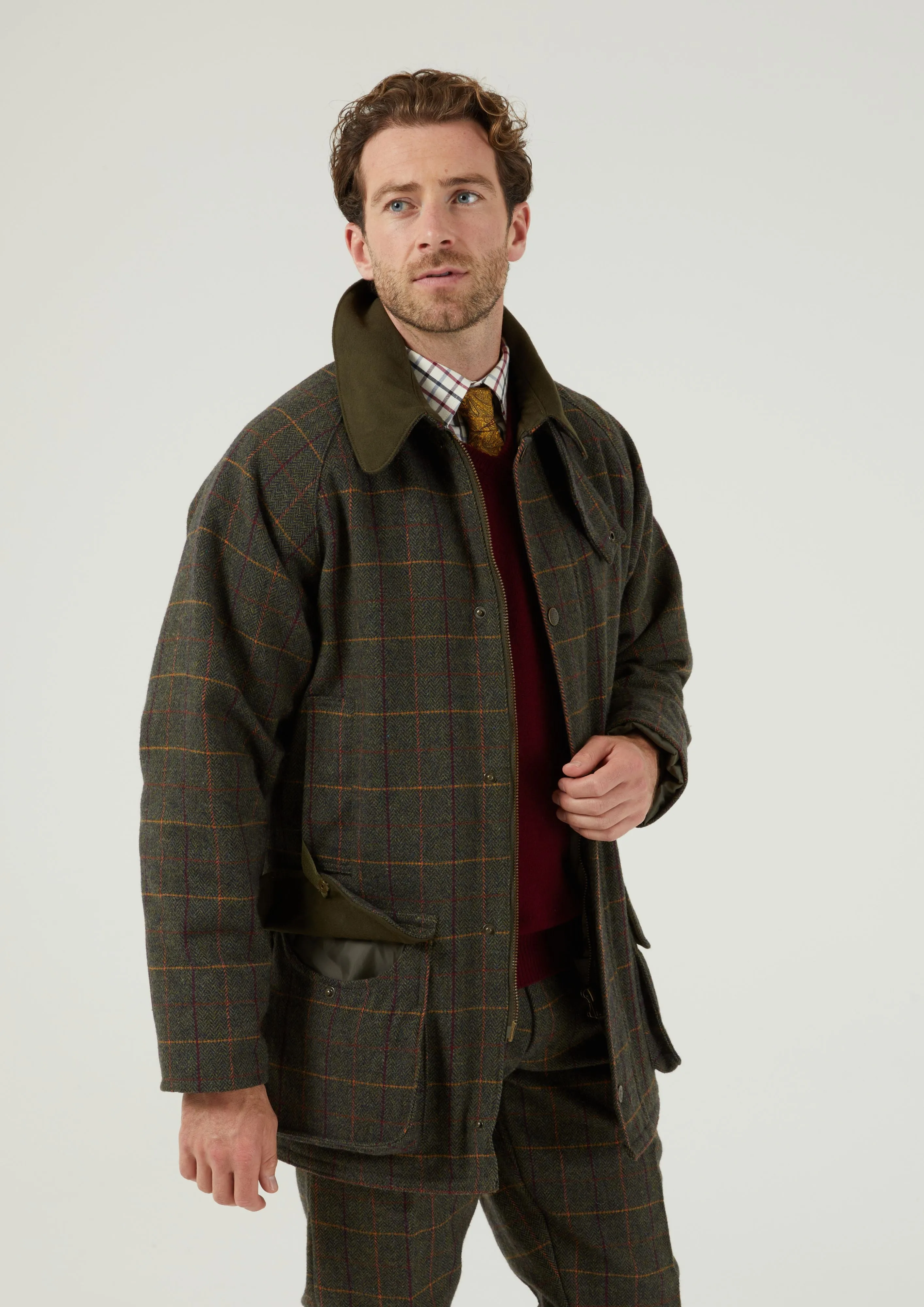 Sporty Fit Rutland Men's Tweed Waterproof Shooting Coat In Fern - Regular Fit