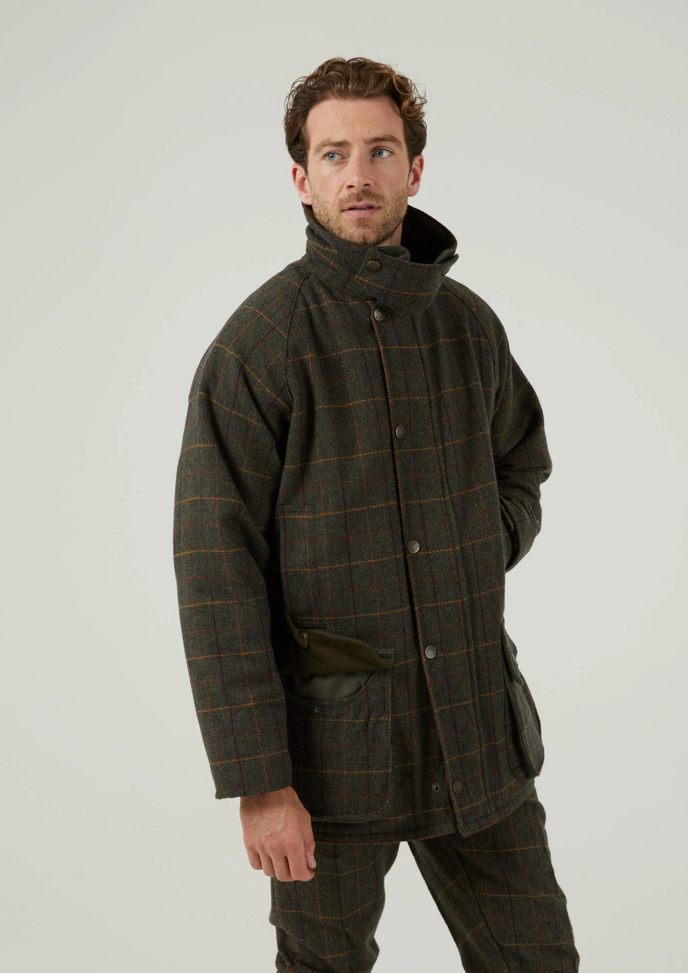 Rutland Men's Tweed Waterproof Shooting Coat In Fern - Regular Fit Comfortable Urban Piece