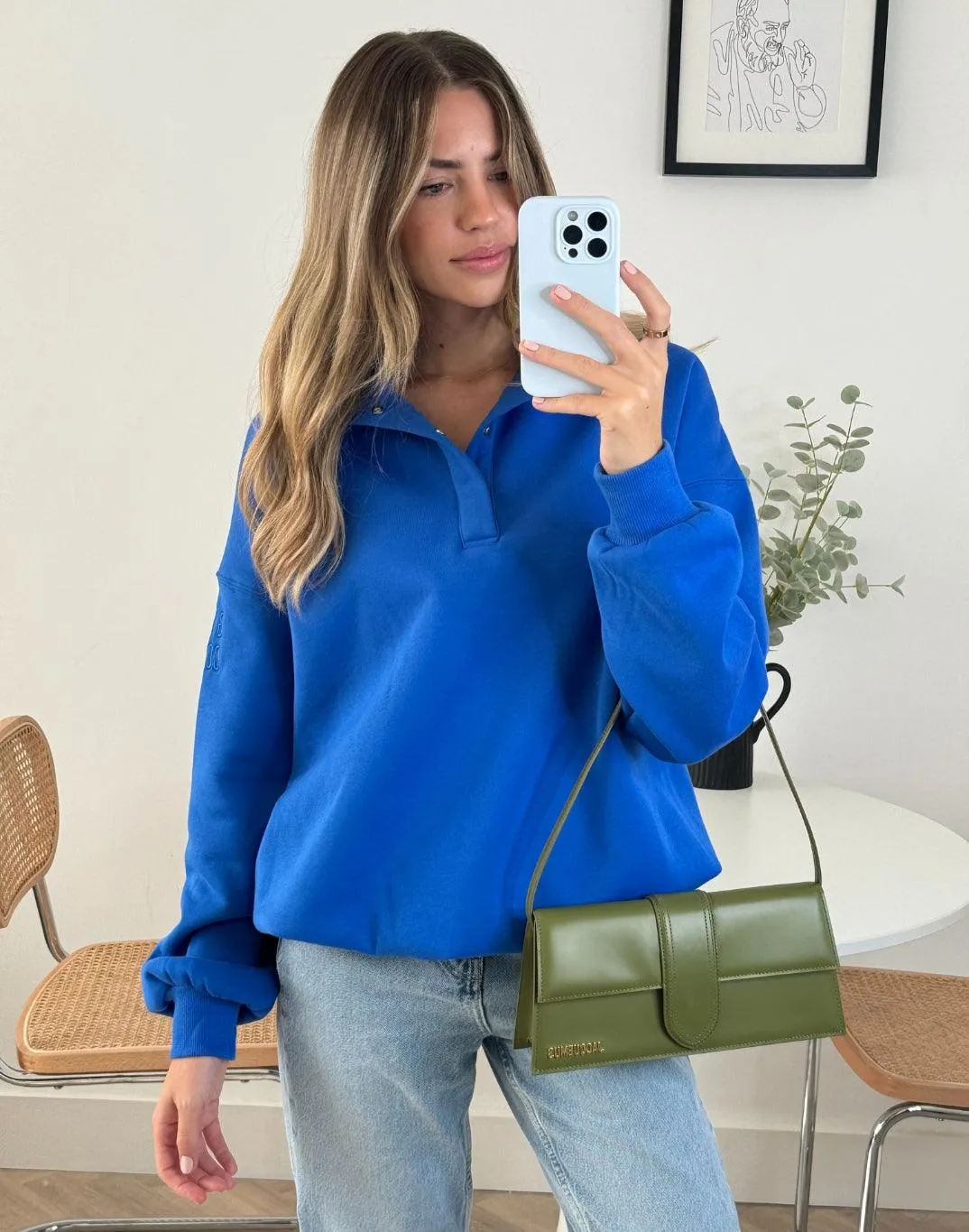 Snap Collar Sierra Sweatshirt in Azure Blue Warm Layering