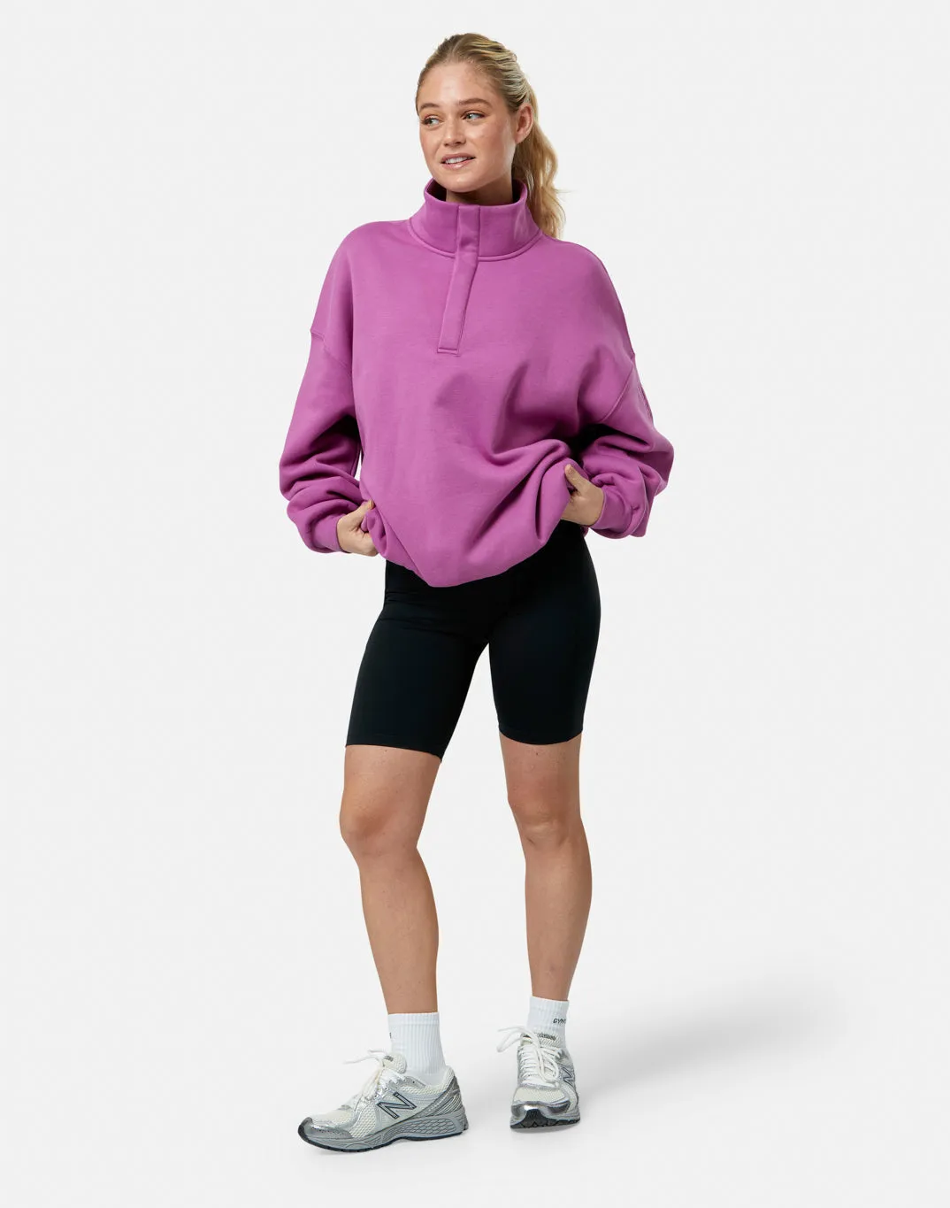 Ribbed Cuffs Chic Hoodie Snap Collar Sierra Sweatshirt in Crisp Pink