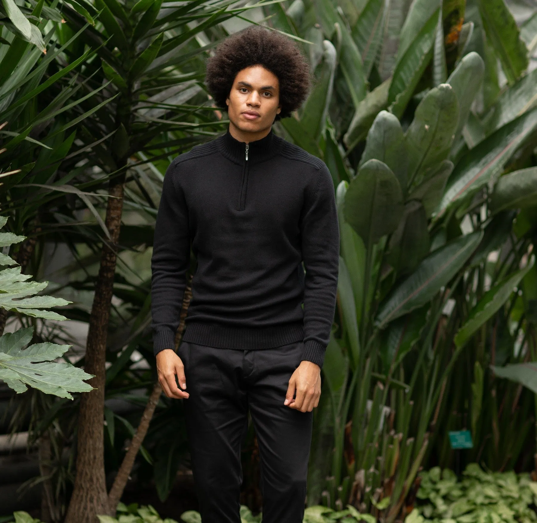 Wakhan Quarter Zip Regen Knit Sweater | BLACK old people Zip-up