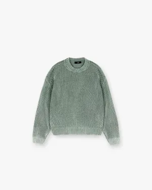 Open Gauge Knit Sweater - Forest Green Minimalist Style