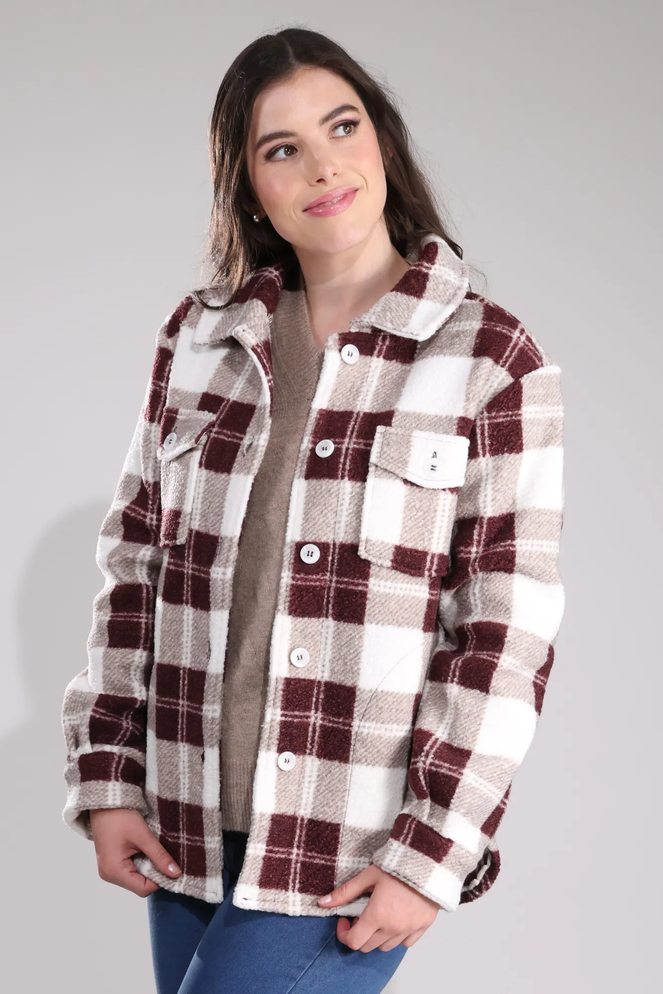 Soft Boucle Check Jacket | Grey Pink Combo | 3511B1 Heat Sealed Edges