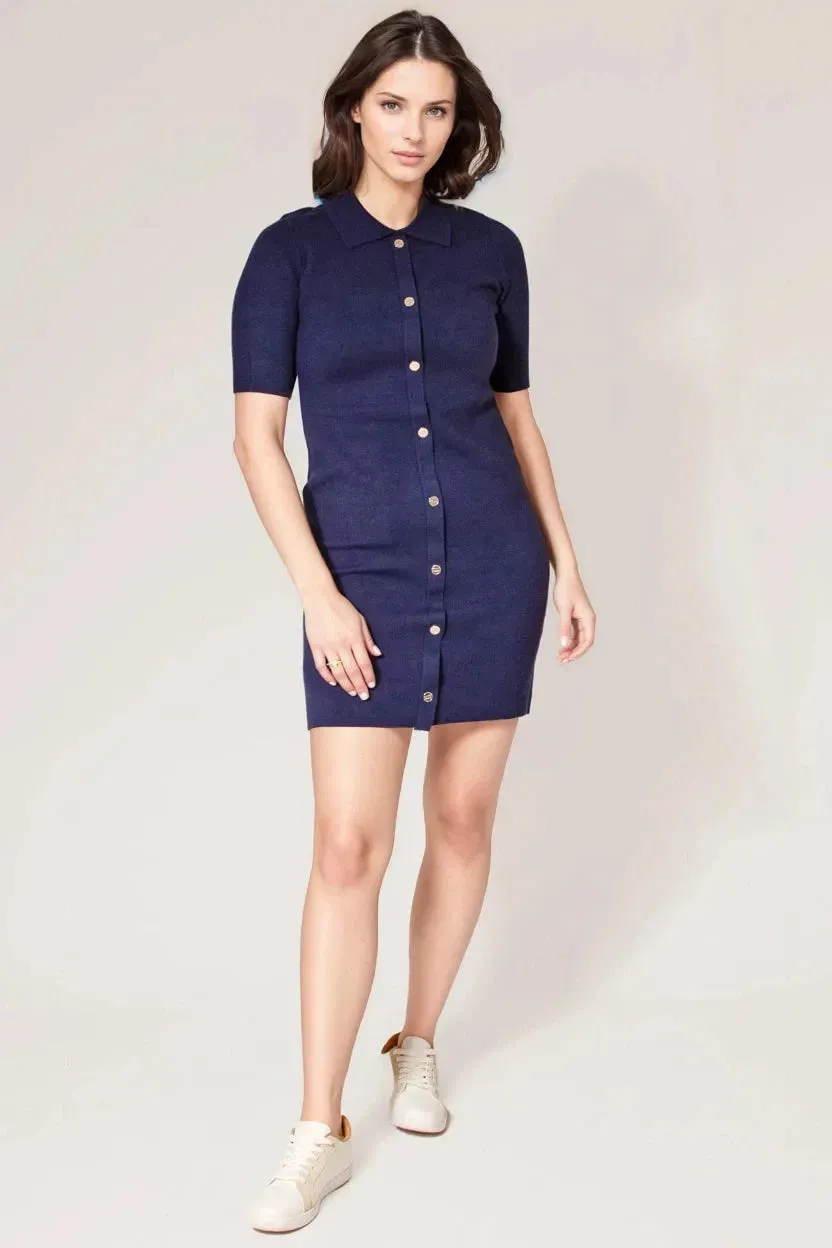 Perfect Comfort Wear Navy Knit Short Shirt Dress
