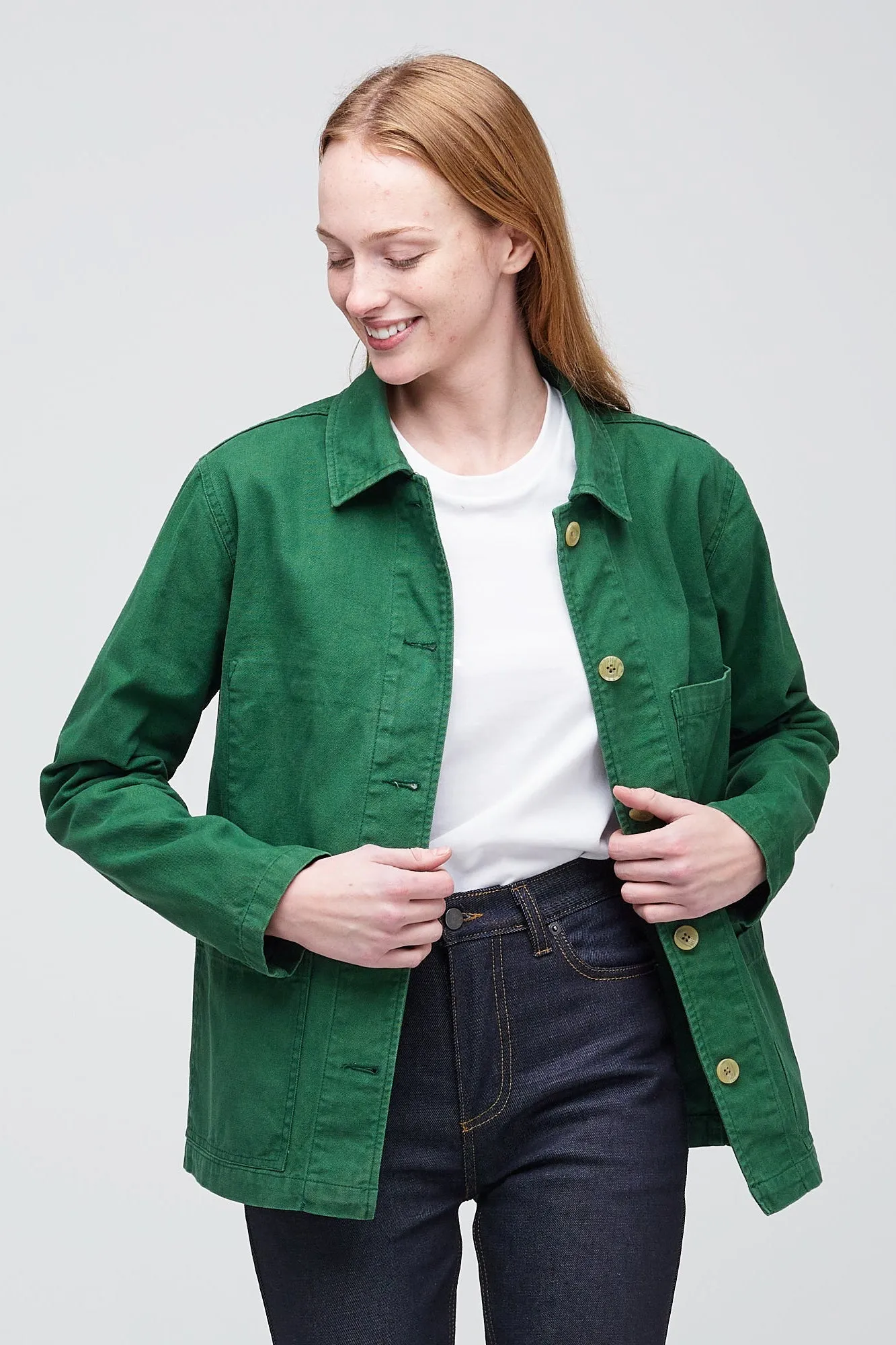 RubberizedButtonClosures MoistureWickingLining Women's Chore Jacket - Bottle Green