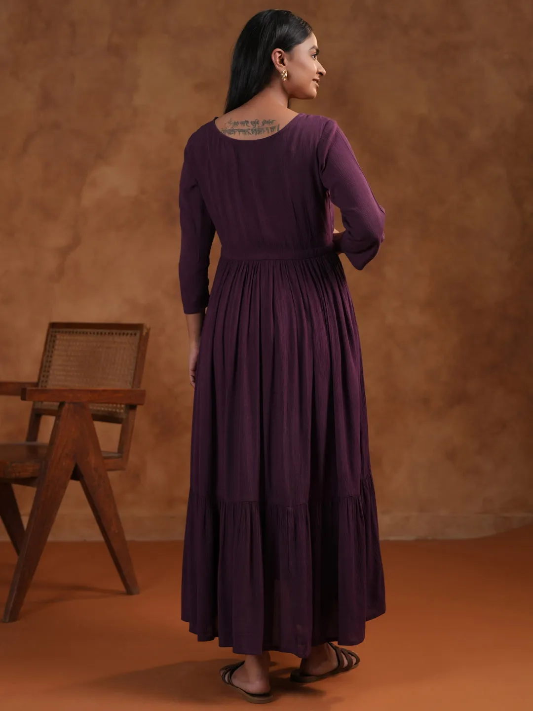Women's Purple Maternity Dress Draped Layer