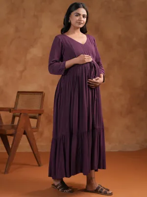 Smooth Layering Women's Purple Maternity Dress