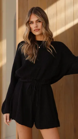 Elegant Dress Sol Knit Playsuit - Black