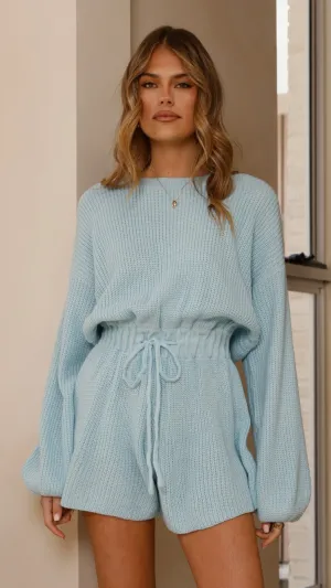 Stylish Dress Sol Knit Playsuit - Blue