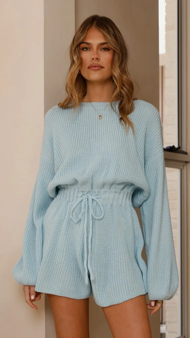 Stylish Dress Sol Knit Playsuit - Blue