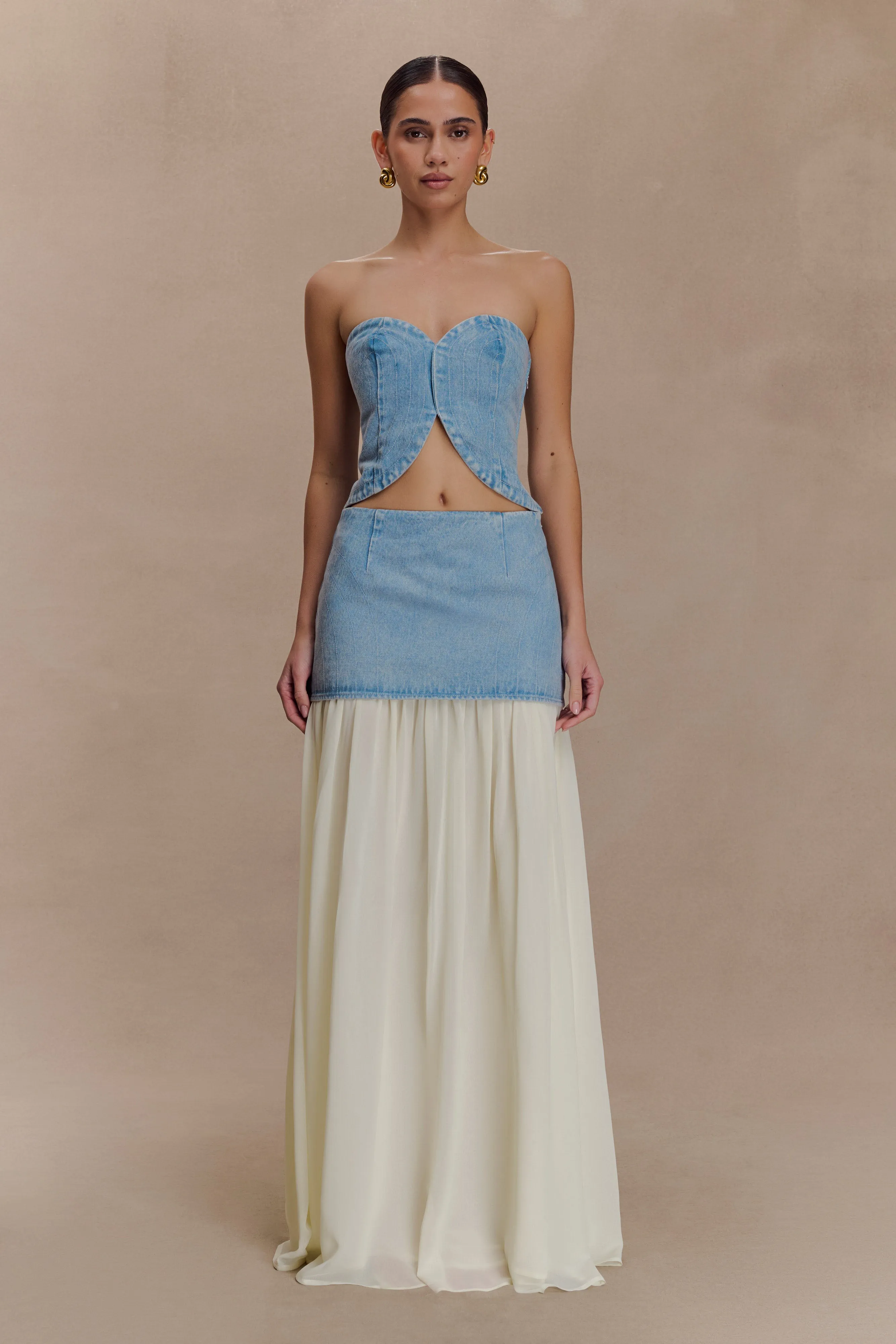 Tully Chiffon Denim Maxi Skirt - 80'S Blue Effortless Layer