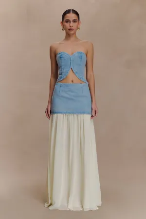Tully Chiffon Denim Maxi Skirt - 80'S Blue Effortless Layer
