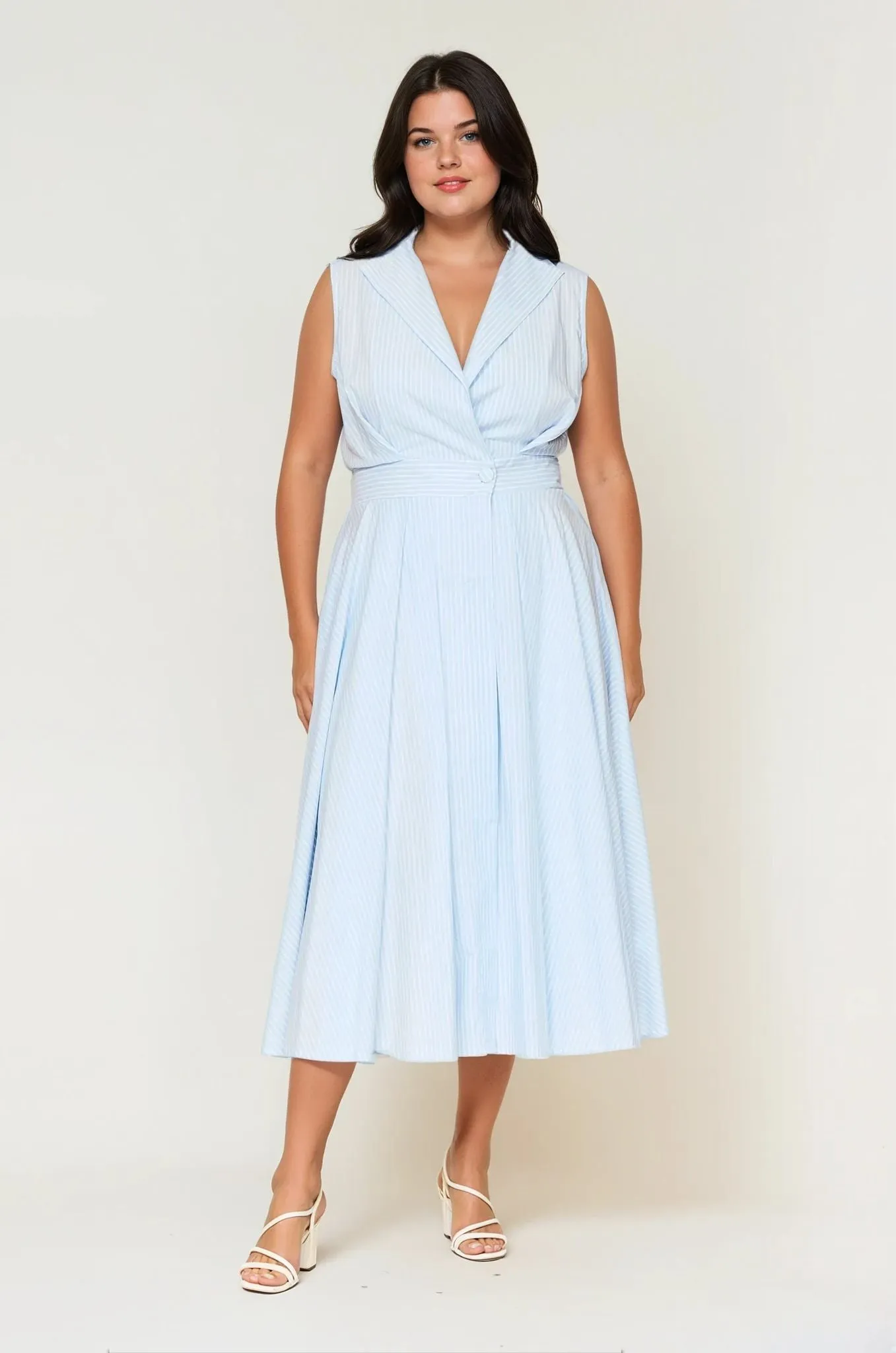 Straight-Cut Urban appeal Sorrento Trench Dress Blue & White Stripe - Clearance Sale