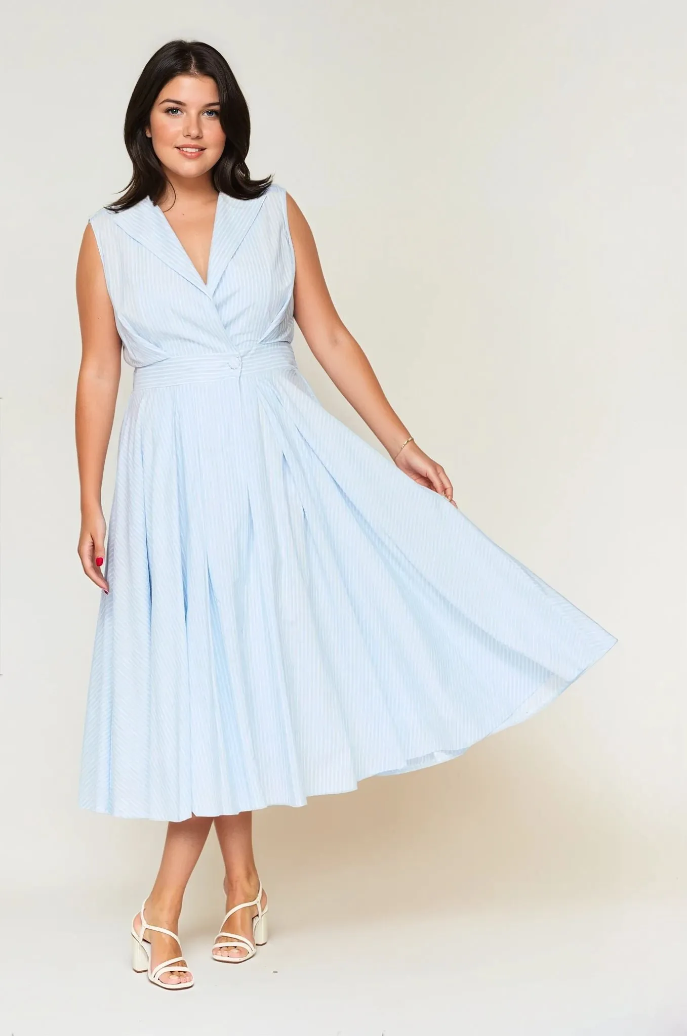 Sorrento Trench Dress Blue & White Stripe - Clearance Sale Chic Fit