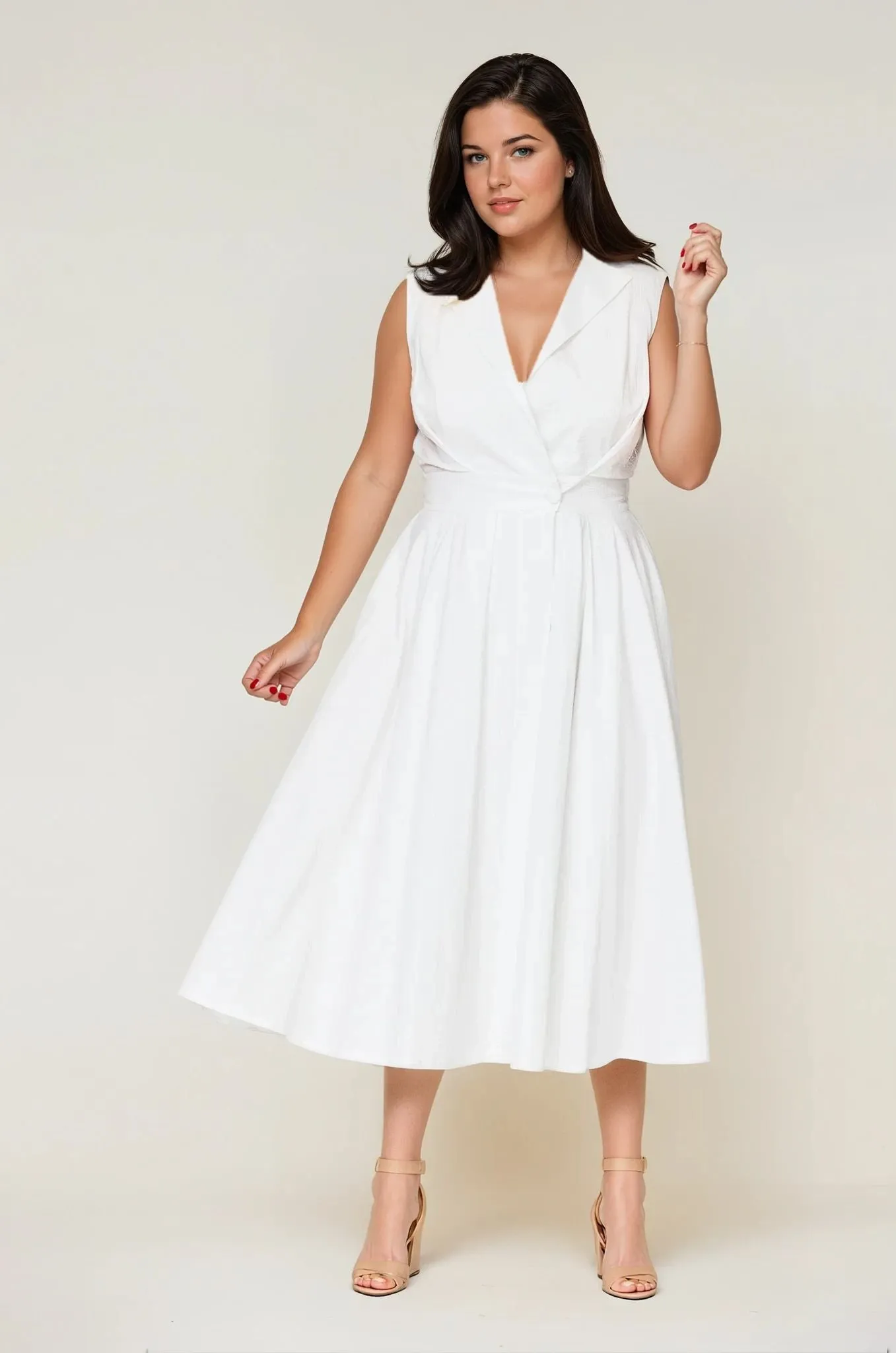 Sorrento Trench Dress White - Clearance Sale Pleated-Texture Euro Touch