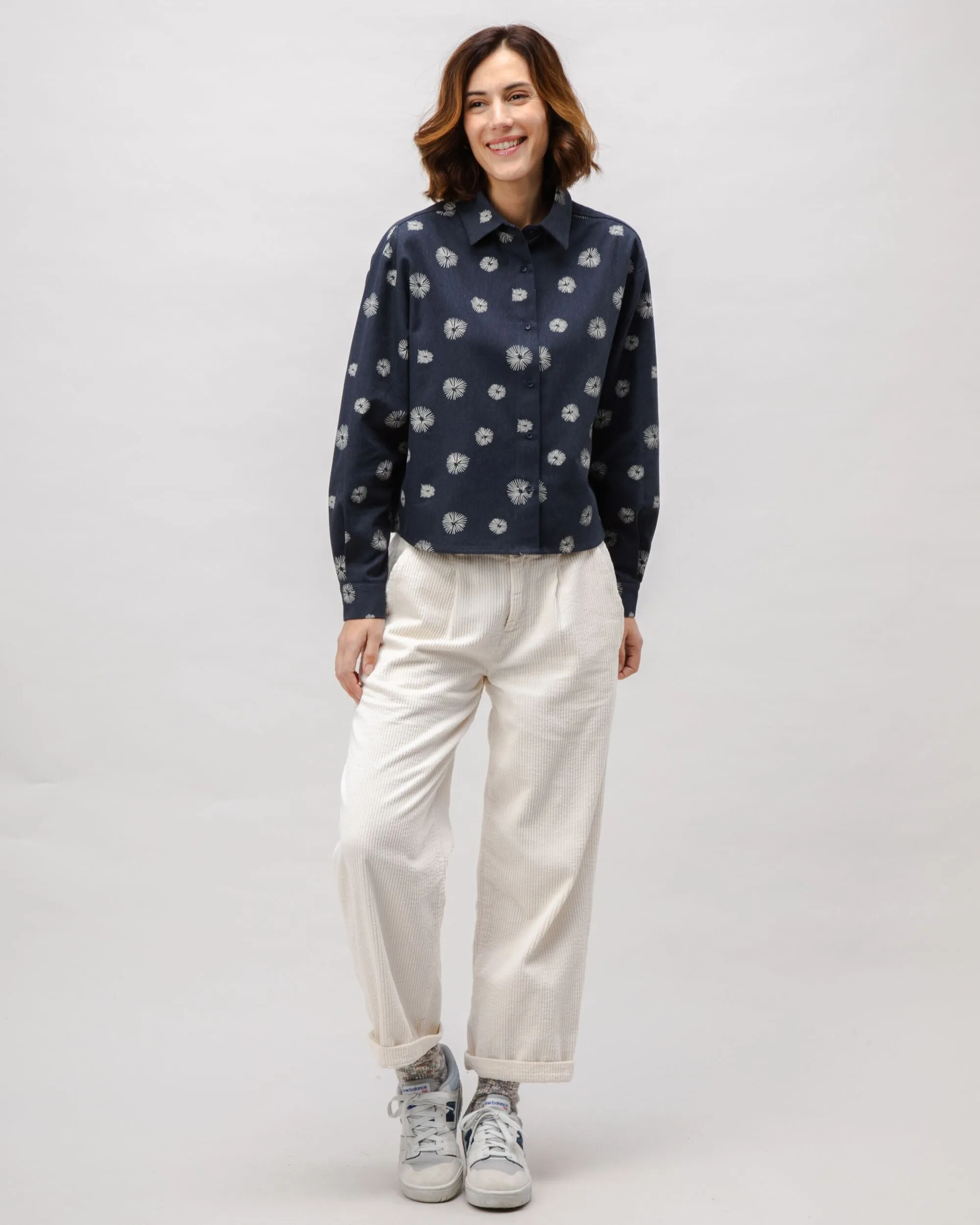 Comfortable And Versatile Breathable Yarn Composition Urchin Boxy Flannel Blouse Navy