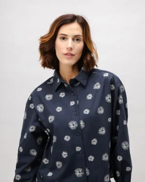 Urchin Boxy Flannel Blouse Navy Wool combination