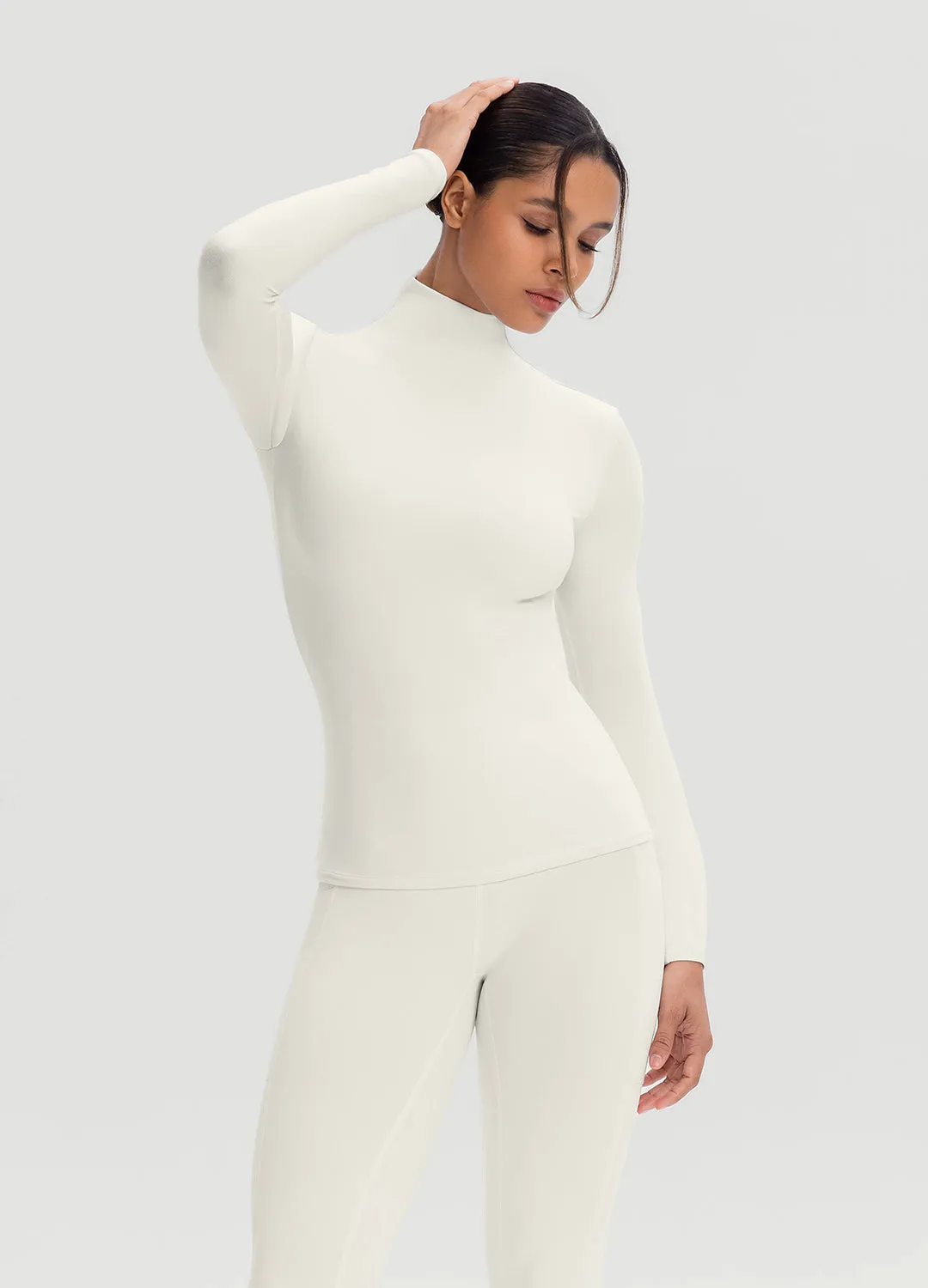 Mock Neck Long Sleeve Top Chic and Soft Sustainable Material Blend