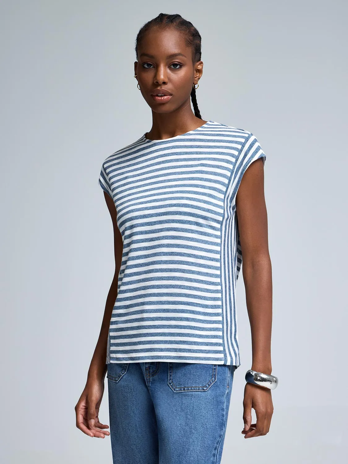 Comfy Casual Wear Striped Colour Block T-Shirt